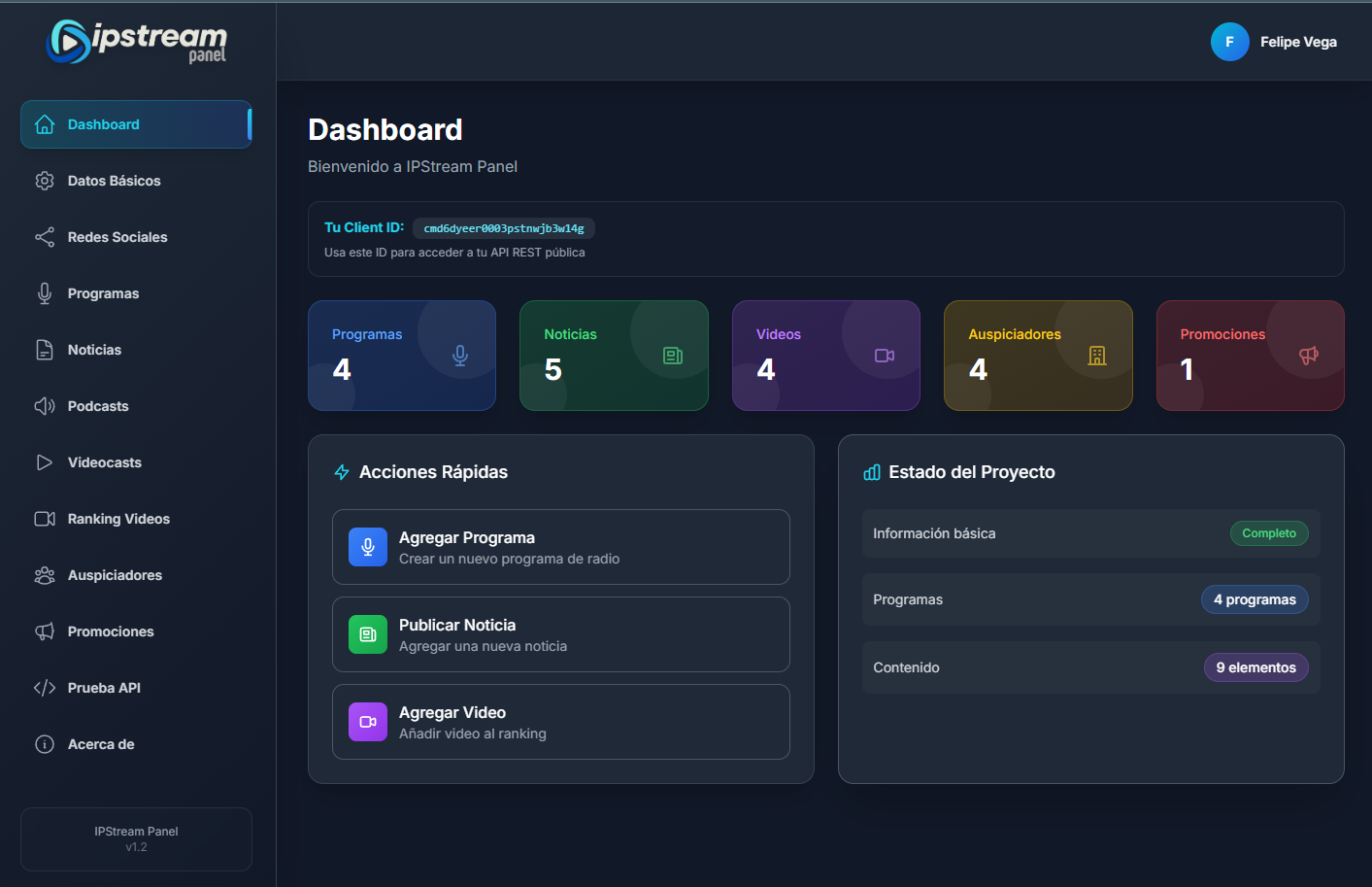 Panel admin intuitivo
